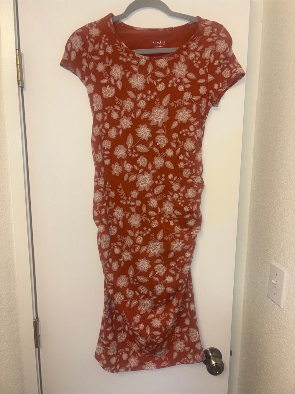 Rust Floral Short-Sleeve Midi Dress - Isabel Maternity